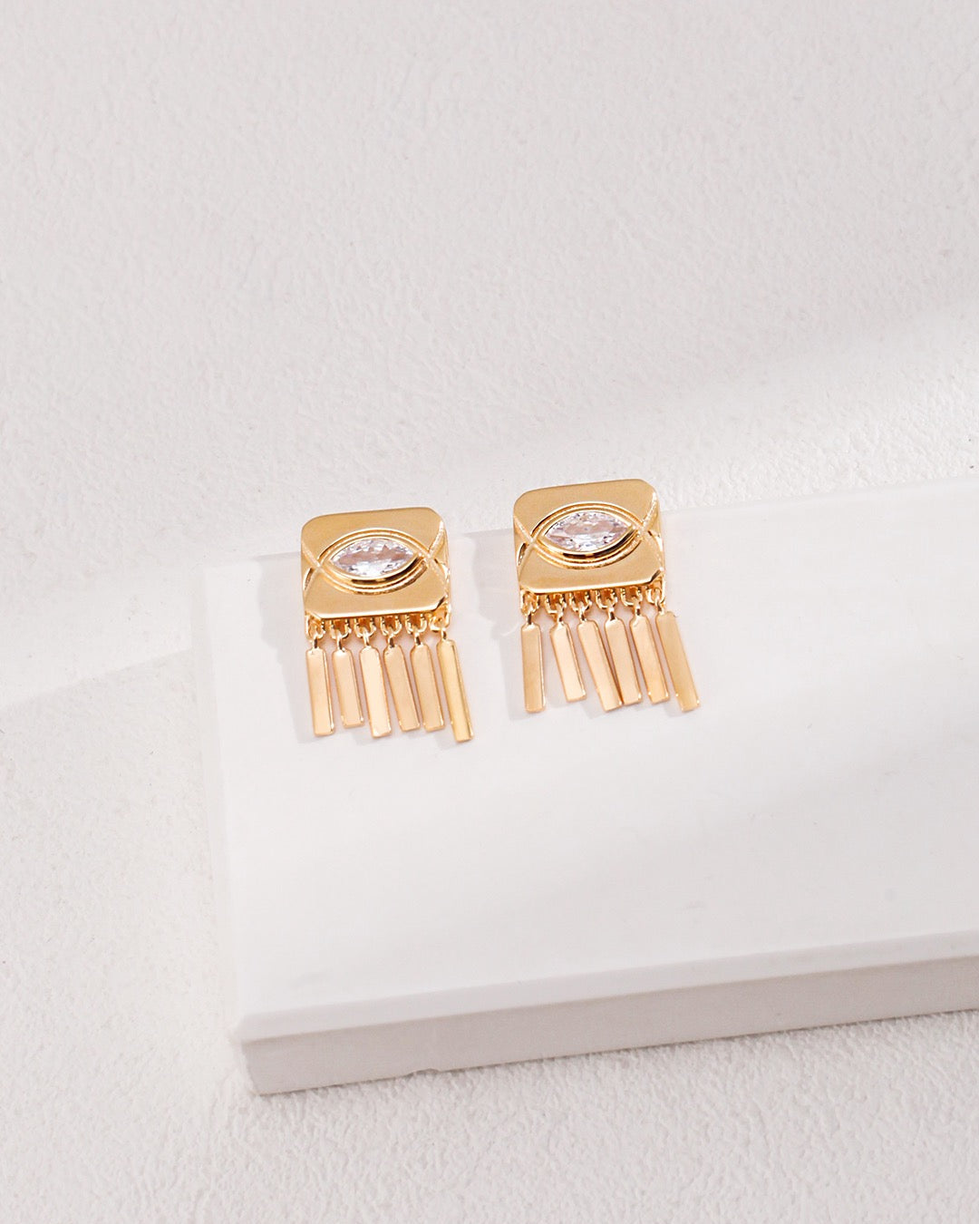 Vintage Gold Sterling Silver Zirconia Fringe Earrings