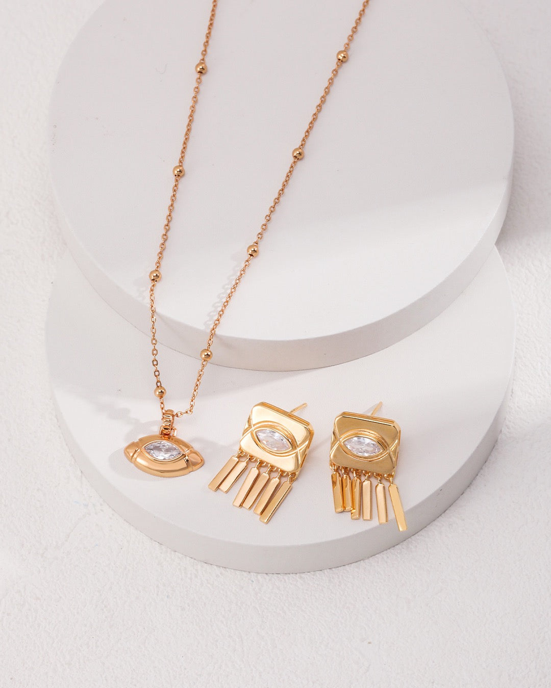 Vintage Gold Sterling Silver Zirconia Fringe Earrings