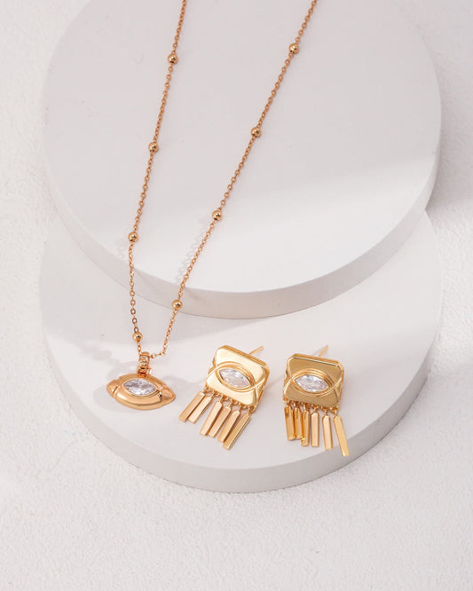 Vintage Gold Sterling Silver Zirconia Fringe Earrings