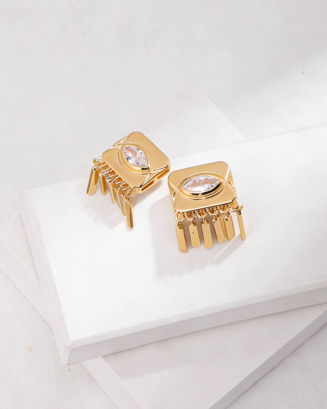 Vintage Gold Sterling Silver Zirconia Fringe Earrings